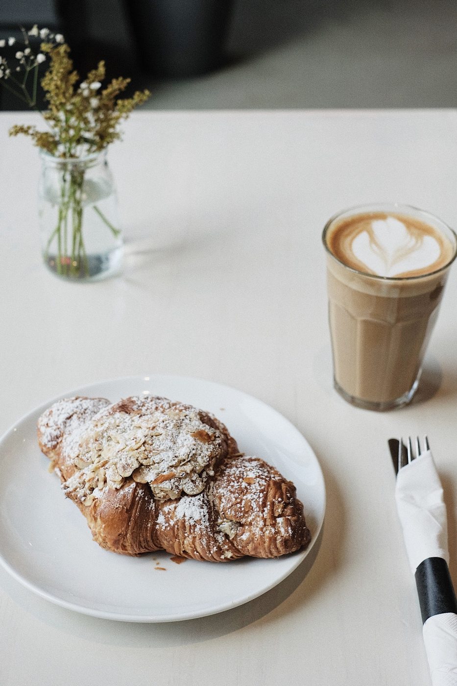 Almond croissant and latte