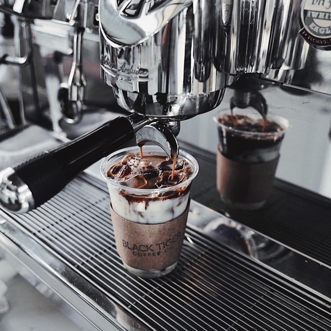 Espresso machine pouring a shot